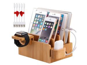 Bamboo Charging Station Organizer for Multiple Devices, Desktop Docking Stations Holder for Cell Phone, Tablet, iWatch, Airpod Charge Stand (Included Watch & Airpod Stand, 5 Cable) (➤No USB Charger) Bamboo Charging Station Organizer for Multiple Devices, Desktop Docking Stations Holder for Cell Phone, Tablet, iWatch, Airpod Charge Stand (Included Watch & Airpod Stand, 5 Cable) (➤No USB Charger)