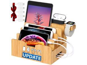 Bamboo Charging Station for Multiple Devices with Integrated iWatch5 & AirPods Pro Stand, Desktop Charging Docking Station Organizer for iPhone 12, Tablet, 5 Charging Cables Included(No Power Supply) Bamboo Charging Station for Multiple Devices with Integrated iWatch5 & AirPods Pro Stand, Desktop Charging Docking Station Organizer for iPhone 12, Tablet, 5 Charging Cables Included(No Power Supply)