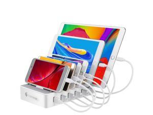 Charging Station for Multiple Devices - 6 Port USB Charging Station - Multi Charger Organizer Docking Station - Compatible with iPhone iPad and Android Cell Phone and Tablet (6 Mixed Cables Included) Charging Station for Multiple Devices - 6 Port USB Charging Station - Multi Charger Organizer Docking Station - Compatible with iPhone iPad and Android Cell Phone and Tablet (6 Mixed Cables Included)