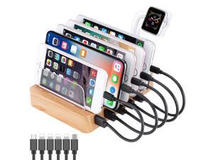 Charging Station Organizer Bamboo Color 60W,6-Port Multi Device Quick Charger Dock with QC 3.0 USB Fast Charge, 6 Mixed Cables for Smart Phones, Multiple Devices, Tablet and Watch Stand, 11111 Charging Station Organizer Bamboo Color 60W,6-Port Multi Device Quick Charger Dock with QC 3.0 USB Fast Charge, 6 Mixed Cables for Smart Phones, Multiple Devices, Tablet and Watch Stand, 11111