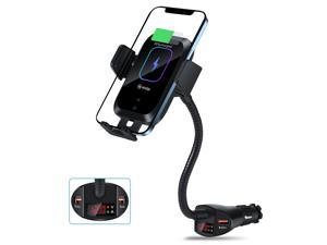 WALOTAR Car Cigarette Lighter Wireless Charger- Phone Holder Mount,Automatic Infrared Smart Sensing 15W Qi Fast Wireless Charging Cradle for Cell Phone,Dual USB, Double QC3.0 Output