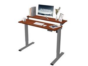 Flexispot 2 Tier Home Office Standing Desk Youtuber Studio Desk 55in/48in Electric Height Adjustable Computer Desk with Adjustable Shelf Dual Tier Ergonomic 6-Button Memory Controller