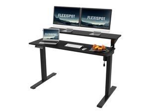 Flexispot 2 Tier Home Office Standing Desk Youtuber Studio Desk 55in/48in Electric Height Adjustable Computer Desk with Adjustable Shelf Dual Tier Ergonomic 6-Button Memory Controller