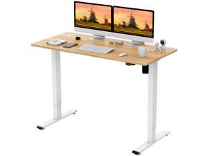 FLEXISPOT Home Office Standing Desk 55 x 28 Inches Height Adjustable Desk Electric Sit Stand Desk with Cable Management (White Frame + Oak Top)