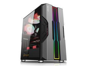 FANGMUZHE ATX Mid-Tower Gaming Computer Case, Tempered Glass Liquid Cooler Desktop Case, RGB Light Strip USB 3.0 PC Case, 8 RGB Fan Positions without Fans, Support for Graphics Card Vertical Install