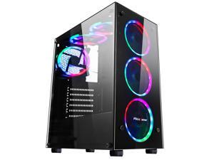 ATX Mid-Tower PC Case, with 6 pcs 12cm Fans Tempered Glass Panels Gaming Case, USB 3.0 Water Cooling System Computer Case, Micro ATX Fully Transparent Desktop Case, 8 Fans Positions Baton Black