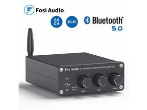 Fosi Audio BT20A Black Bluetooth 5.0 Stereo Audio 2 Channel Amplifier Receiver Mini Hi-Fi Class D Integrated Amp  for Home Speakers 100W x 2 with Bass and Treble Control TPA3116 (with Power Supply)