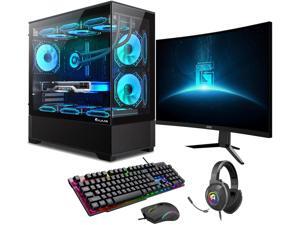 HAJAAN Gaming PC - Liquid Cooled - MSI 27" Curved Gaming Monitor (RTX 4070 12GB GDDR6, Intel Core i5-13400F, 32GB DDR4 RAM, 1TB NVMe, Wifi, Bluetooth, Windows 11 Pro) - Black