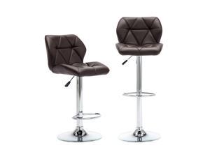 LSSPAID Set of 2 Leather Adjustable Swivel Barstools with Shell Back,Brown