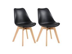 LSSPAID Set of 2 Mid Century Dining Chair,Shell Lounge Plastic Side Chair with Soft Padded and Beech Wood Legs for Dining Room Living Room Bedroom Kitchen,Black