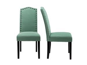 LSSPAID Set of 2 Luxurious Fabric Dining Chairs with Copper Nails and Solid Wood Legs, Green LSSPAID Set of 2 Luxurious Fabric Dining Chairs with Copper Nails and Solid Wood Legs, Green