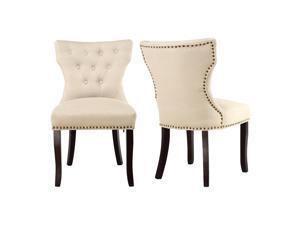 LSSPAID Set of 2 Fabric Dining Chairs Leisure Padded Chairs with Solid Wooden Legs,Nailed Trim (Beige)