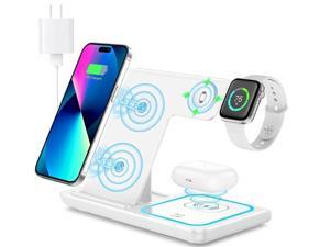 Wireless Charger 3 in 1 Wireless Charging Station Fast Wireless Charger Stand for iPhone 14131211ProMaxXSXRX8Plus for Apple Watch 765432SE for AirPods 32ProWhite