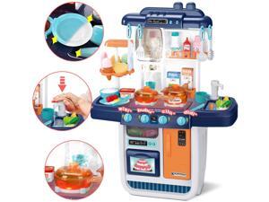 CUTE STONE Little Kitchen Playset with Realistic Lights & Sounds, Simulation of Spray, Play Sink with Running Water