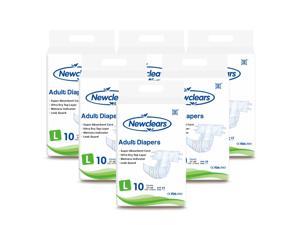 Newclears Adult Diapers with Tabs for Incontinence Disability Postnatal Patient Bedridden Care, Disposable Cotton Comfort for Men and Women, L, 52”--68”, 60 Count