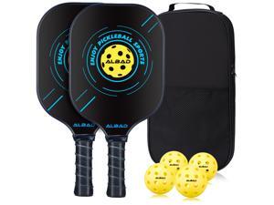 ALBAD pickleball Paddle Durable Bundle,Pickleball Paddle Set of 2,Indoor & Outdoor Pickleball Set, Lightweight Pickleball Racket with 2 Graphite Pickleball Paddles+4 Yellow Balls and 1 Carrying Bag