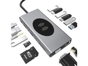 Furgle 15 in 1 USB C Hub Multiport Adapter-Hieha USB-C Docking Station w/4K HDMI VGA Ethernet Wireless Charging 100W PD 3 USB 3.0 SD/TF Card Reader Compatible for MacBook Pro and More Type C Laptops Furgle 15 in 1 USB C Hub Multiport Adapter-Hieha USB-C Docking Station w/4K HDMI VGA Ethernet Wireless Charging 100W PD 3 USB 3.0 SD/TF Card Reader Compatible for MacBook Pro and More Type C Laptops