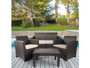 Furgle 4 Piece Patio Rattan Sectional Sofa Conversation Set Furniture 2x sofa and Love-seat sofa with Table Brown  Outdoor Furniture Sofa Sets for Lawn Garden Backyard Pool with Washable Cushions