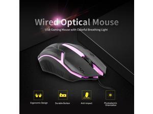 CM-818 Wired Optical Mouse Gaming Mouse 1200DPI USB Gaming Mouse Ergonomic Mouse with Colorful Breathing Light