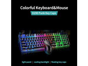 D290 Keyboard and Mouse Combo with Wired 104 Keys Backlight Punk Keyboard Wired Colorful 3D Mouse for