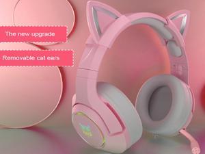K9 Pink Wired Game Cat Ear Headset with Microphone HiFi 7.1 Channel Gaming Music Headset for Computer Notebook
