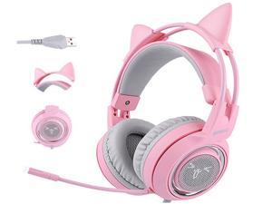 G951 Pink Girl Cat Headset Virtual 7.1 Noise Cancelling Gaming Headphone USB Vibration LED Headset Headphones for PC
