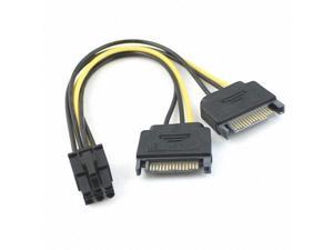 CY Dual two SATA 15 Pin Male M to PCI-e Express Card 6 Pin Female Graphics Video Card Power Cable 15cm SA-117