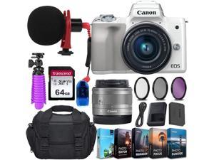 Canon Eos M50 Mirrorless Digital Camera (Silver) And 15-45Mm Stm Lens W/Rode Videomicro Compact On-Camera Microphone + 64Gb Transcend Memory Card, Camera Bag & More Essential Accessory Bundle