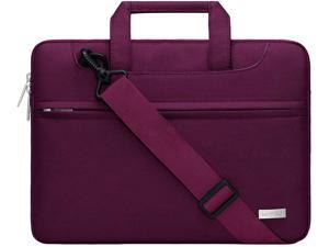 Laptop Shoulder Bag Compatible With Macbook Pro/Air 13 Inch, 13-13.3 Inch Notebook Computer, Polyester Sleeve With Back Trolley Belt, Burgundy