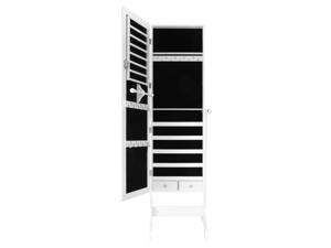 Full Length Mirror Jewelry Cabinet Free Standing Armoire Storage Organizer 4 Angles Adjustable - White