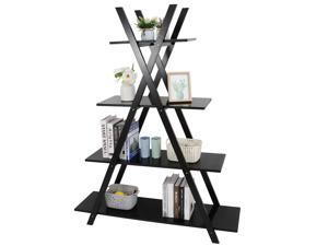 4-Tier Industrial Bookcase A Style Wooden Bookshelf Display Storage Use, Black 4-Tier Industrial Bookcase A Style Wooden Bookshelf Display Storage Use, Black