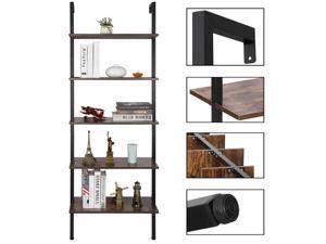 5-Tier Open Wall Mount Storage Shelf Organizer Rack Wood Bookcase with Solid Metal Frame, Natural 5-Tier Open Wall Mount Storage Shelf Organizer Rack Wood Bookcase with Solid Metal Frame, Natural