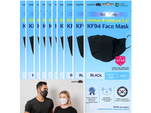 [GOOD DAY] English BLACK KF94 Certified SINGLE Use Dust Masks 10 pcs of Individual Package for ADULT - BLACK