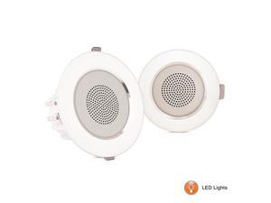 Ceiling Speakers, In-Wall / In-Ceiling Dual 3.5-Inch Speaker System, High-Compliance Tweeter, 2-Way, Flush Mount, Aluminum Frame Speaker Pair with Built-in LED Lights, White (PDICLE35)