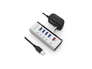 Powered USB Hub USB 3 Hub with 4 USB 30 Data Ports + 1 USB Fast Charging Port USB Splitter with 24W12V2A Power Adapter and Individual OnOff SwitchesA35White Powered USB Hub USB 3 Hub with 4 USB 30 Data Ports + 1 USB Fast Charging Port USB Splitter with 24W12V2A Power Adapter and Individual OnOff SwitchesA35White