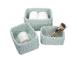 JOLIE MUSE Woven Storage Baskets Recycled Paper Rope Bin Organizer Divider for Cupboards Drawer Closet Shelf Dresser Set of 3 Green White JOLIE MUSE Woven Storage Baskets Recycled Paper Rope Bin Organizer Divider for Cupboards Drawer Closet Shelf Dresser Set of 3 Green White