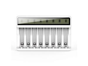 8 Bay AA AAA Battery Charger with LCD Display USB Quick Charging Independent Slot for NiMH NiCD Rechargeable Batteries