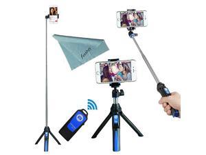 Handheld Tripod 3 in 1 SelfPortrait Monopod Phone Selfie Stick Bluetooth Remote Shutter Compatible with Smartphone Blue