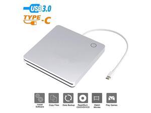 External USB C CD DVD Drive,Portable USB 3.0 and Type-C Smart Touch Button Slot-in CD DVD Burner Player Writer for Desktop Laptop/Mac/MacBook Pro/Air/Windows XP/7/8/10 Mac OS (Silver)
