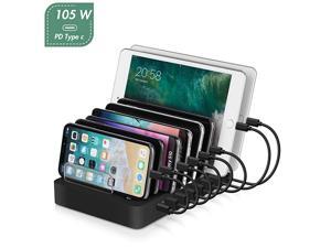 Charging Station105W 8Port Desktop Charger Organizer with 45W Power Delivery Port for C Laptops MacBook ProAir iPad Pro S10 and 7 Ports for iPhone 11ProMax S9S8 and More Charging Station105W 8Port Desktop Charger Organizer with 45W Power Delivery Port for C Laptops MacBook ProAir iPad Pro S10 and 7 Ports for iPhone 11ProMax S9S8 and More