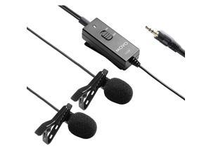 LV20 Dual Lavalier Microphone Clipon Omnidirectional Condenser Interview Microphone Set for Cameras Camcorders and Recorders