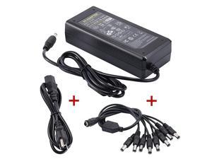 60W AC DC 12V 5A Power Supply Adapter 55X25mm 60W Charger with 8Way 8 Way Power Splitter Cable for CCTV Camera LED Strip Light