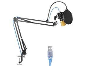 NW7000 USB Microphone for Windows and Mac with Suspension Scissor Arm Stand Shock Mount and Table Mounting Clamp Kit for Broadcasting and Sound Recording Black and Gold NW7000 USB Microphone for Windows and Mac with Suspension Scissor Arm Stand Shock Mount and Table Mounting Clamp Kit for Broadcasting and Sound Recording Black and Gold