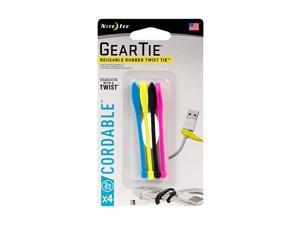 Gear Tie Cordable, The Original Reusable Rubber Twist Tie with Stretch-Loop For Cord Management + Storage, 3-Inch, Assorted Colors, 4 Pack, Made in the USA