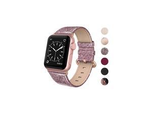 Leather Band Compatible for iWatch 38mm 40mm Genuine Leather Replacement Strap Rose Gold Buckle Compatible iWatch Series 5 4 3 2 1 Sports Edition Women Glitter Rose Pink Leather Band Compatible for iWatch 38mm 40mm Genuine Leather Replacement Strap Rose Gold Buckle Compatible iWatch Series 5 4 3 2 1 Sports Edition Women Glitter Rose Pink