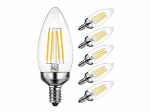 Dimmable 500 Lumens 2700K Warm White Candelabra E12 Screw Base Candle Light Bulbs 60W Equivalent LVWIT 6 Pack B11 LED Filament Bulb 4.7W