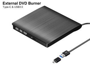 BaisDer External CD DVD Drive USB 3.0 Type C DVD Burner CD ROM +/- RW  Reader Writer for Mac MacBook Pro/ Air, iMac, Windows 11/10/8/7 Laptop Desktop Computer, Black