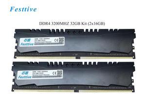 Festtive Knight DDR4 32GB (2x16GB) 3200MHz PC4-25600 Desktop DRAM with Heat Spreader CL19 Unbuffered Non-ECC1.2V 288 Pin U-DIMM Desktop Memory Overclocking RAM for Intel AMD System