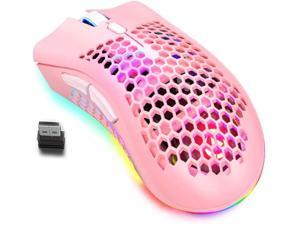 Lightweight Gaming Mouse, Honeycomb Design Rechargeable Wireless Gaming Mouse with USB Receiver RGB Backlight Computer Mouse for Laptop PC (Pink)