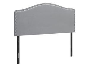 Leather-Look Upholstered Headboard -Curved Top Nailhead Trim Platform,Full,Grey